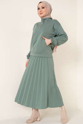 Fermuarlı Etekli İkili Takım Çağla Yeşili - Thumbnail