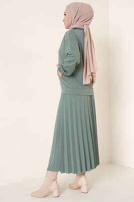 Fermuarlı Etekli İkili Takım Çağla Yeşili - Thumbnail