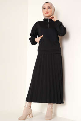 Fermuarlı Etekli İkili Takım Siyah - Thumbnail