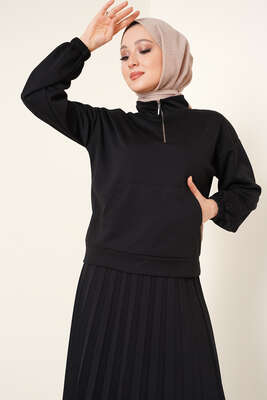 Fermuarlı Etekli İkili Takım Siyah - Thumbnail