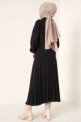 Fermuarlı Etekli İkili Takım Siyah - Thumbnail