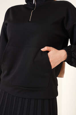 Fermuarlı Etekli İkili Takım Siyah - Thumbnail