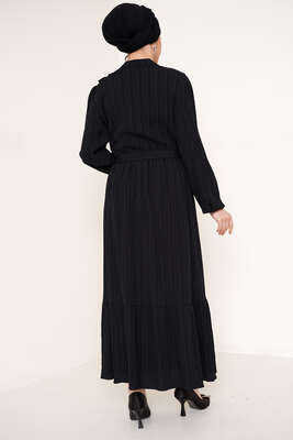 Yakası Fırfır Detaylı Elbise Siyah - Thumbnail