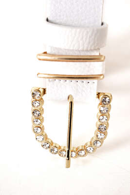 Tokası Oval Pırlantalı Kemer Beyaz - Thumbnail