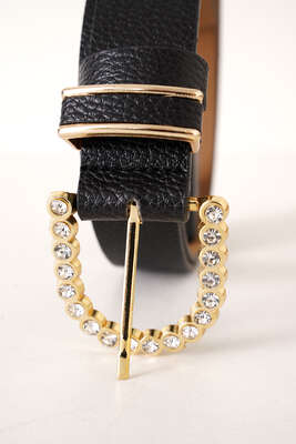 Tokası Oval Pırlantalı Kemer Siyah Gold - Thumbnail