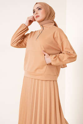 Fermuarlı Etekli İkili Takım Latte - Thumbnail