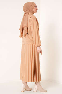 Fermuarlı Etekli İkili Takım Latte - Thumbnail