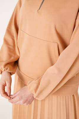 Fermuarlı Etekli İkili Takım Latte - Thumbnail