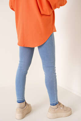 Paçaları Sökük Jean Pantolon Açık Kot - Thumbnail