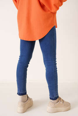 Paçaları Sökük Jean Pantolon Koyu Kot - Thumbnail