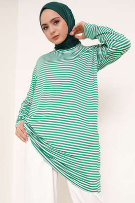 İnce Çizgili Tunik Yeşil - Thumbnail