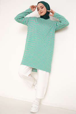 İnce Çizgili Tunik Yeşil - Thumbnail