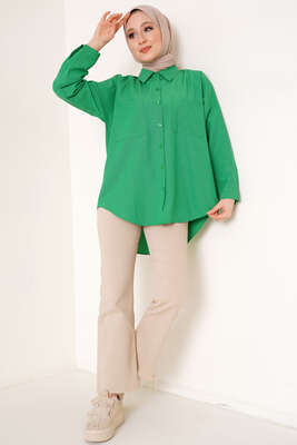 Çift Cep Gömlek Zümrüt Yeşili - Thumbnail