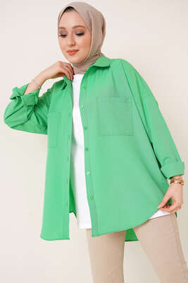 Çift Cep Gömlek Yeşil - Thumbnail