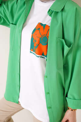 Çift Cep Gömlek Yeşil - Thumbnail