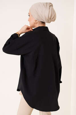 Çift Cep Gömlek Siyah - Thumbnail