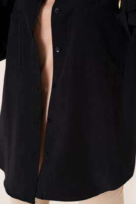 Çift Cep Gömlek Siyah - Thumbnail