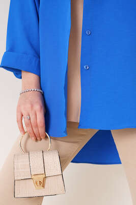 Çift Cep Gömlek Saks - Thumbnail