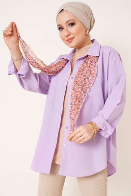 Çift Cep Gömlek Lila - Thumbnail
