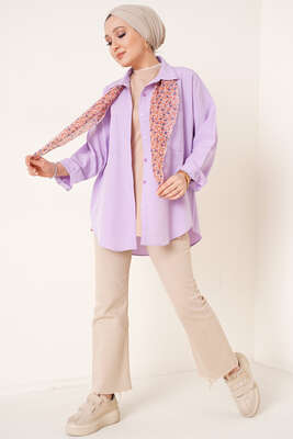 Çift Cep Gömlek Lila - Thumbnail