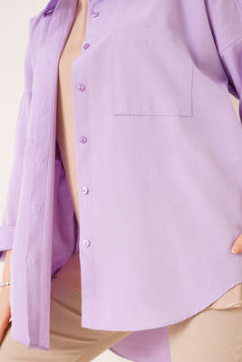 Çift Cep Gömlek Lila - Thumbnail