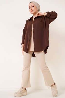 Çift Cep Gömlek Kahve - Thumbnail