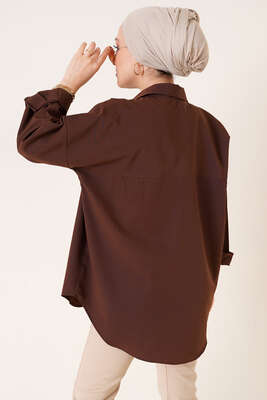 Çift Cep Gömlek Kahve - Thumbnail