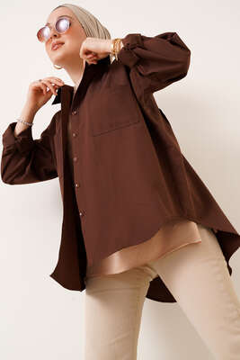 Çift Cep Gömlek Kahve - Thumbnail