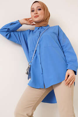 Çift Cep Gömlek İndigo - Thumbnail