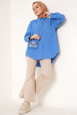 Çift Cep Gömlek İndigo - Thumbnail