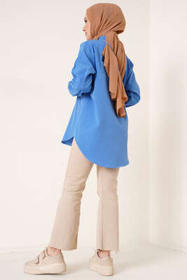 Çift Cep Gömlek İndigo - Thumbnail