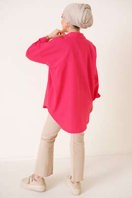 Çift Cep Gömlek Fuşya - Thumbnail