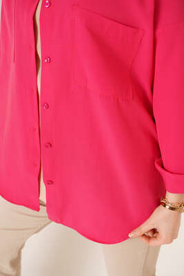 Çift Cep Gömlek Fuşya - Thumbnail