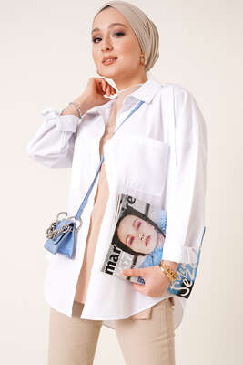 Çift Cep Gömlek Beyaz - Thumbnail