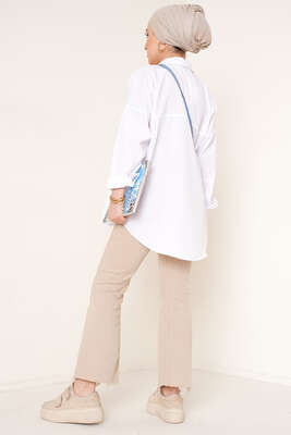 Çift Cep Gömlek Beyaz - Thumbnail