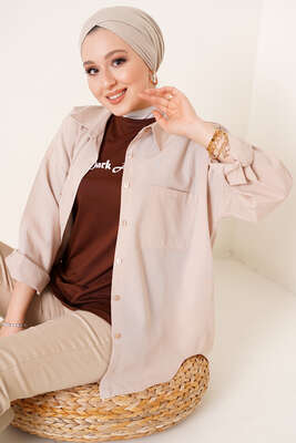 Çift Cep Gömlek Bej - Thumbnail