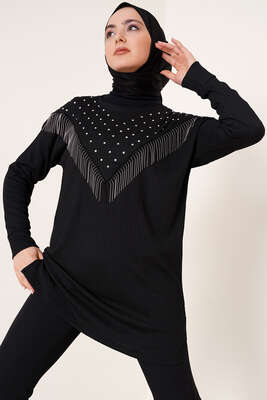 Püskül Zincir Süslemeli Siyah - Thumbnail