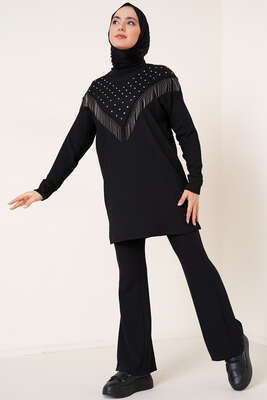 Püskül Zincir Süslemeli Siyah - Thumbnail