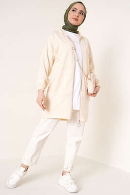 Boydan Fermuarlı Bej Hırka - Thumbnail