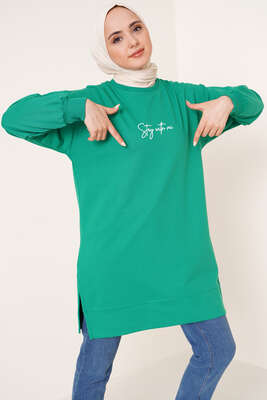 Stay With Me Baskılı Yeşil Tunik - Thumbnail