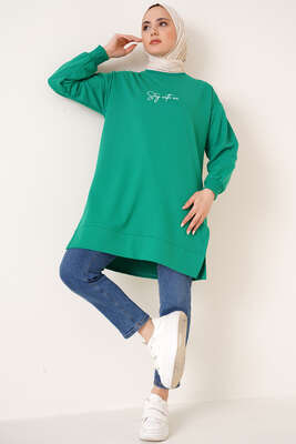 Stay With Me Baskılı Yeşil Tunik - Thumbnail