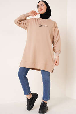 Stay With Me Baskılı Camel Tunik - Thumbnail