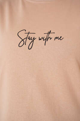 Stay With Me Baskılı Camel Tunik - Thumbnail