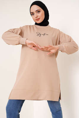 Stay With Me Baskılı Camel Tunik - Thumbnail