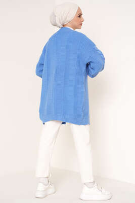 Önden Düğmeli Örgü Hırka Mavi - Thumbnail