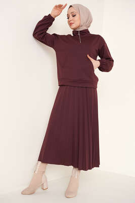 Fermuarlı Etekli İkili Takım Kestane - Thumbnail