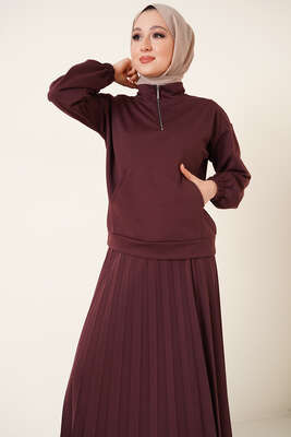 Fermuarlı Etekli İkili Takım Kestane - Thumbnail