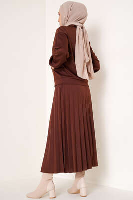 Fermuarlı Etekli İkili Takım Kahve - Thumbnail