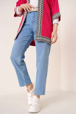 Paça Yırtmaçlı Jean Pantolon Açık Mavi - Thumbnail