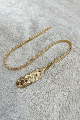 Örgülü Toka İtalyan Yassı Kemer Gold - Thumbnail